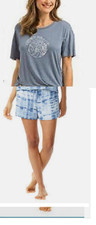 Lucky Brand WOMEN'S 2 PIECE Pajama Tee Shirt, Short Set BLUE M NWOT