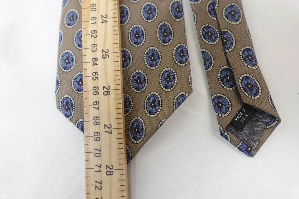 Corbata de seda Bruno Piattelli patrón medallón azul tostado vintage italiana Foto 4 de 4