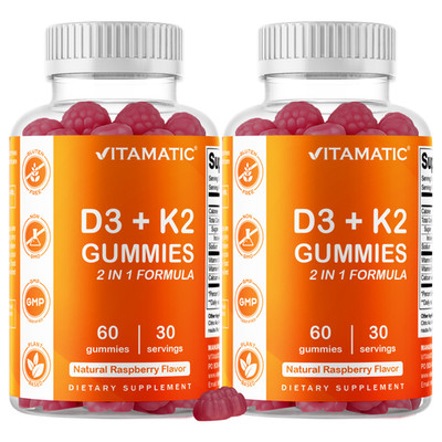 2 Pack - Vitamatic Vitamin D3 K2 Gummies - 60 Count - Supports Healthy Bone