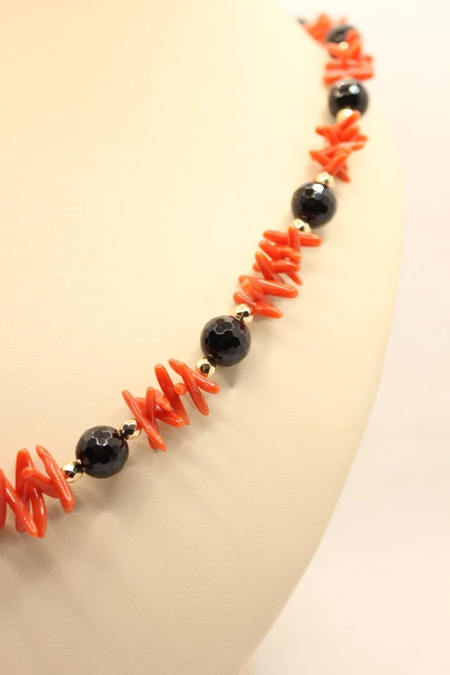 COLLANA e BRACCIALE CORALLO ROSSO ED ONICE NERA CM 60 CM 19 NATURALE EXPLOIT - Immagine 4 di 4
