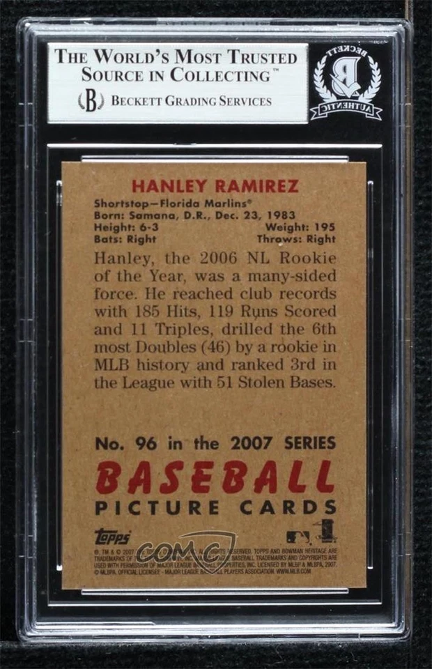 BAS 2007 Bowman Heritage Hanley Ramirez #96 BGS Authentic Auto - Image 2 of 2