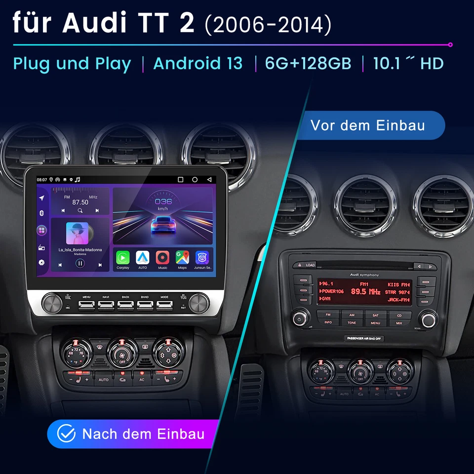 Für AUDI TT 2006-2014 Carplay Android 14 Autoradio GPS Navi WIFI BT USB SWC DAB+ - Bild 2 von 4