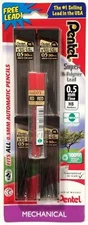 120-PCS NEW Pentel Super Hi-Polymer .5mm HB Lead Pencil Refills Black + Red Tube