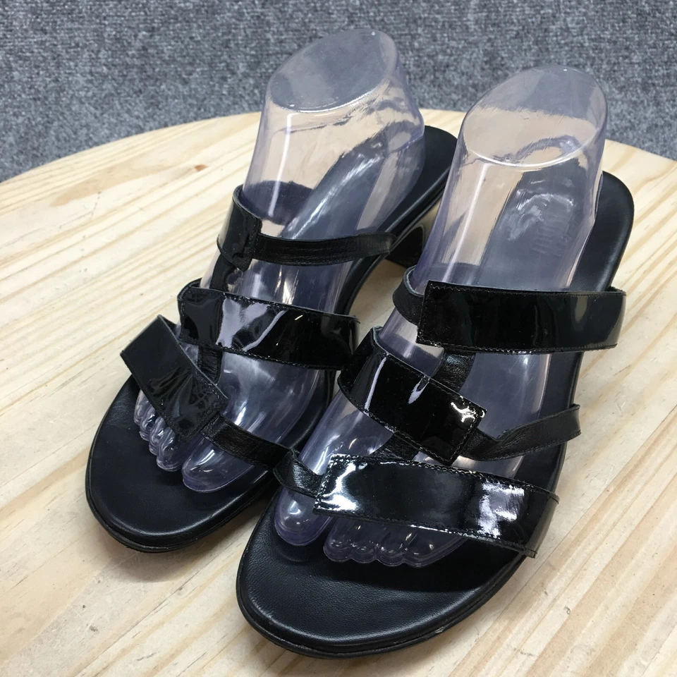 Munro American Sandals Womens 10.5 WW Karen Scott Slides Black Leather Heels - Image 3 of 4