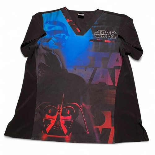 Black and multi-color Star Wars Darth Vader V-Neck scrub top