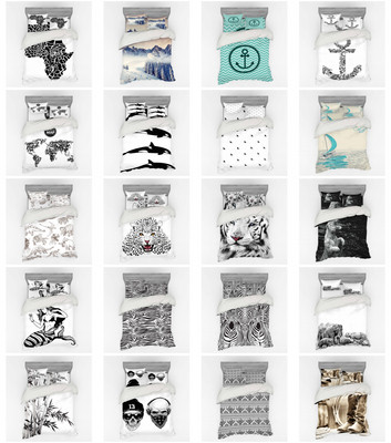 Ambesonne Black White Art Bedding Set Duvet Cover Sham Fitted Sheet in 3 Sizes