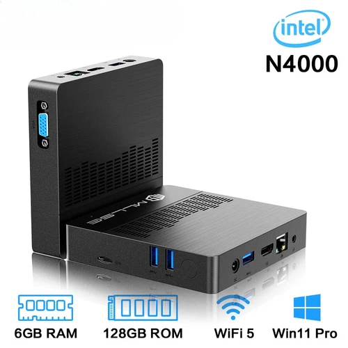 Mini PC Intel Celeron N4000 CPU Window11 6GB RAM 128GB ROM Dual-Band WiFi VGA