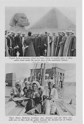 EGYPT SPHINX PYRAMID CAIRO BERBERIN BOATMAN OARS  c 1920 BOOK ILLUSTRATION PRINT