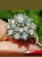 Vintage 2.10 CT Round Cut CZ Flower Cluster Cocktail Ring in 925 Sterling Silver