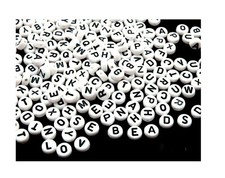500 White Black Letters ABC Alphabet 7mm Flat Round Coin Acrylic Craft Art Beads