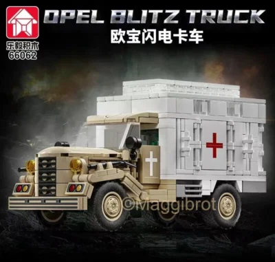 GOBRICKS U.A. "Opel Blitz" Military Army Rescue Truck Krankenwagen Klemmbaustein Set 432+ pcs