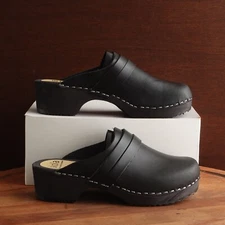 Skola Clogs WMS SZ EU 38 US 7.5-8 BLK Annika Leather Slip On Comfort Shoes NIB