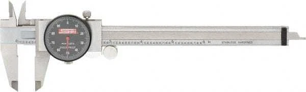 SPI 17-971-3 Dial Caliper, 0" to 6" Range, Black Dial, Calibration Cert Included