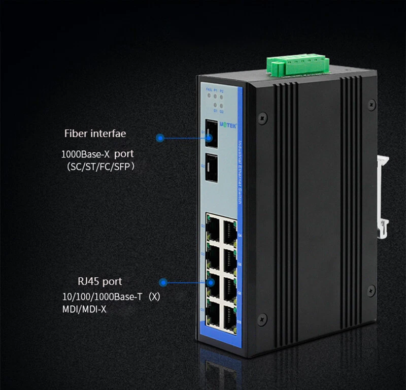 Industrial RJ45 2 Layer 8 Ports 10/100/1000M Unmanaged Ethernet Switch DIN-Rail - Image 2 of 4