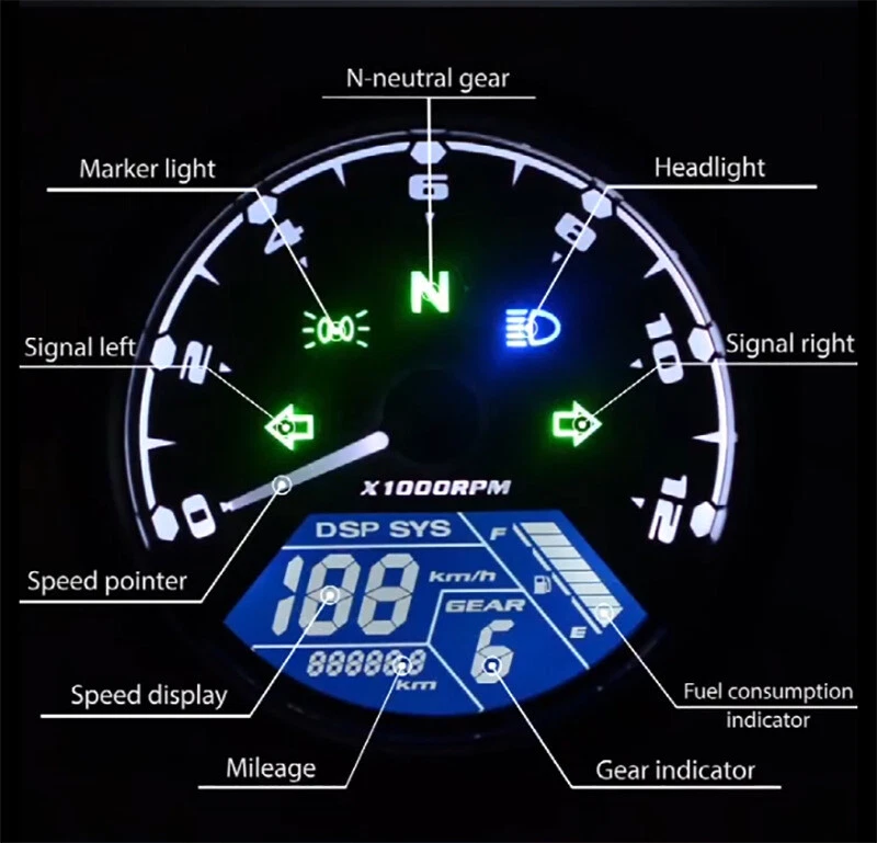 Universal  Digital For Motorcycle Speedometer Tachometer Racer Odometer 12000RPM - Image 2 of 4