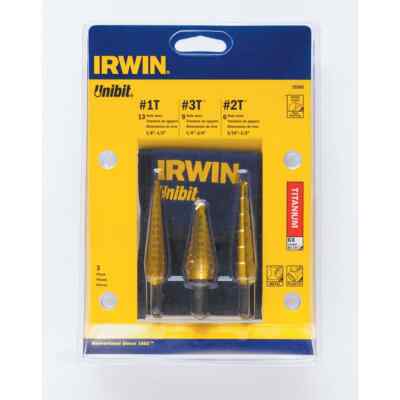 Irwin Unibit 15502 TiN Finish HSS Step Drill Bit Set with #1T, #2T, and #3T