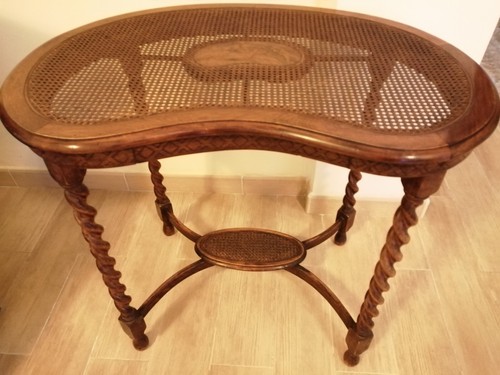 Tavolino a fagiolo francese seconda metà del 1800 in noce e paglia di vienna . - Foto 8 di 9