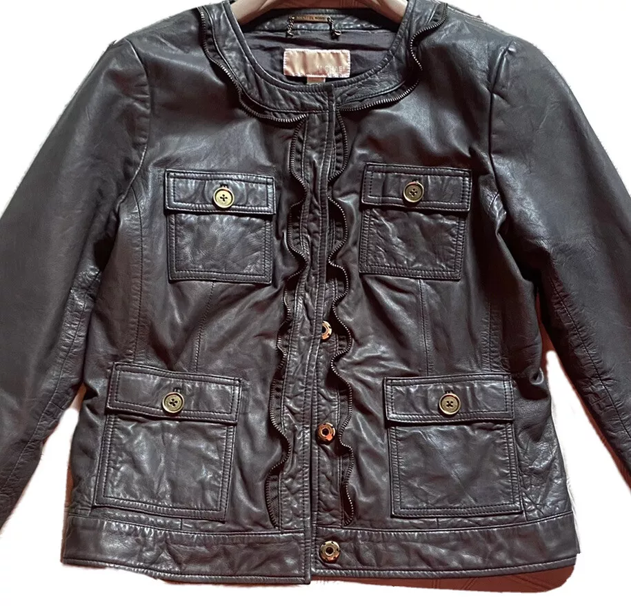Michael michael kors ruffle hem leather moto jacket deals
