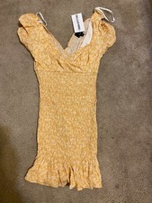 Urban Outfitters orange Smocked V-neck Floral Dress Size M Sundress Tank Ruffle