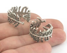 Leaves Ring Adjustable Bezel Antique silver plated brass 6US  size 3865