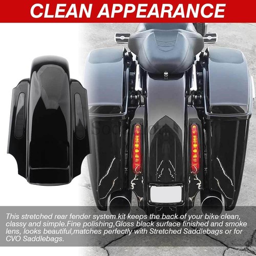 Vivid Black Extended Rear Fender W/ LED Light For HARLEY Touring Glide 1993-08 - Picture 6 of 24