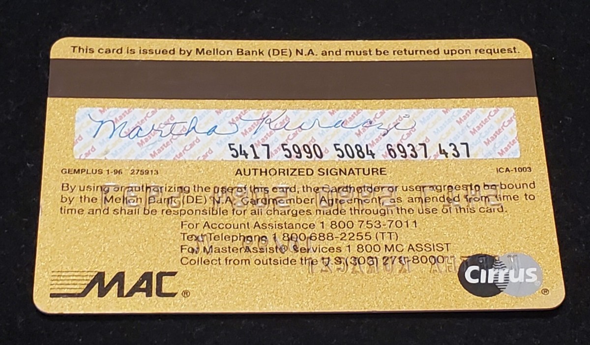 Mellon Bank Gold MasterCard credit card exp 1999 ~ our item