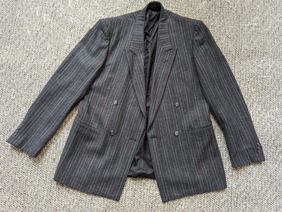 复古 TWEED 双排扣西装外套 40R 木炭羊毛常春藤联盟 PREPPY — 第 3/4 张图片