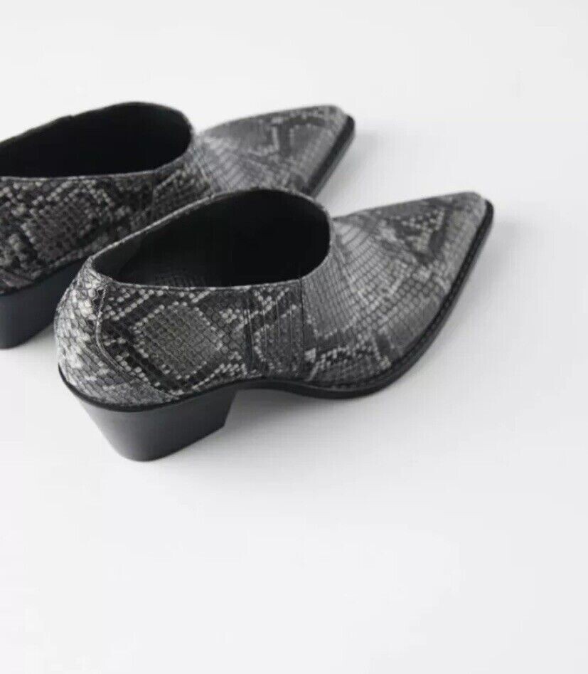 Zara Animal Print Cowboy Slip On Ankle Shoes Boots UK4 EUR37 US6.5 Ref