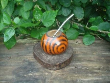 Argentina Mate Gourd Hand Made Natural Tea Cup + Straw - Mate Orange-Smoked A3