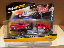 1/64 MAISTO MIJO EXCLUSIVES TRANSPORT EDELBROCK INTERNATIONAL FLATBED & 87 CHEVY