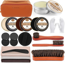 16PCS Leather Shoe Polish Kit Black Brown Shoe Shine Brushes Boot Care Set