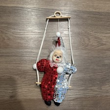 MARIONETTE STRING PUPPET CLOWN ON HANGING SWING PORCELAIN FACE VINTAGE