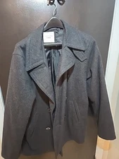 Old Navy Mens Wool Blend Pea Coat Size LG Double Breasted Preppy Gray Nautical