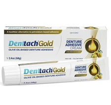 Denttach Gold Denture Adhesive, Petroleum Free Olive Oil Based Denture Glue