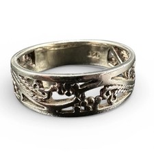 Sterling Silver Openwork Band Ring, 925 Filigree Style, Size 6.5