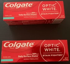 Colgate Optic White Stain Fighter Toothpaste - Fresh Mint Gel , 4.2oz. Lot of 2.