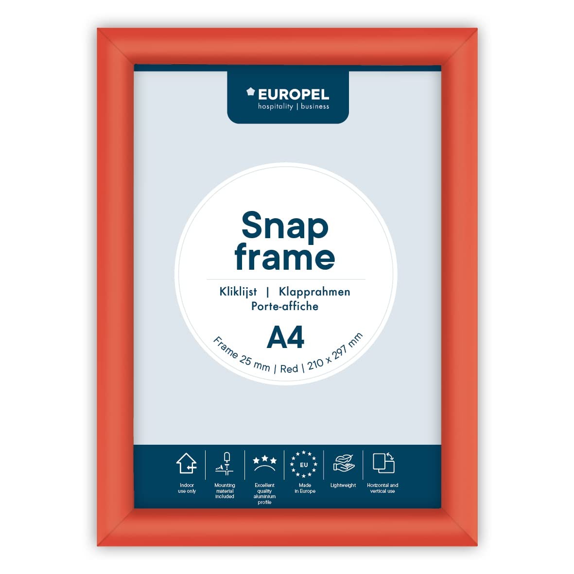 Cadre porte-affiche A4 rouge en aluminium haut de gamme profil 25mm