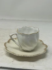 T&V Tressemann & Vogt Limoges France Porcelain "Swirl" Demitasse Cup & Saucer