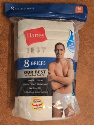 NIP Hanes Best Men's 8 Pack Sz M 32''-34'' Briefs White Tagless 100% Cotton