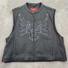 First Racing Mens Leather Vest Size 4X Black Skull Patch Motorcycle Biker