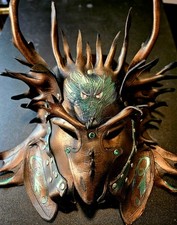 Máscara Casco Dragón Armadura Cuero Hecha a Mano Diseño Original Medio Nivel