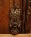 Antique bronze look holy water font wall plaque of our holy lady Mary of Lourdes