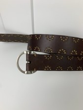 Brown Leather Belt XL Daisy Embroidery Boho Cowgirl Western