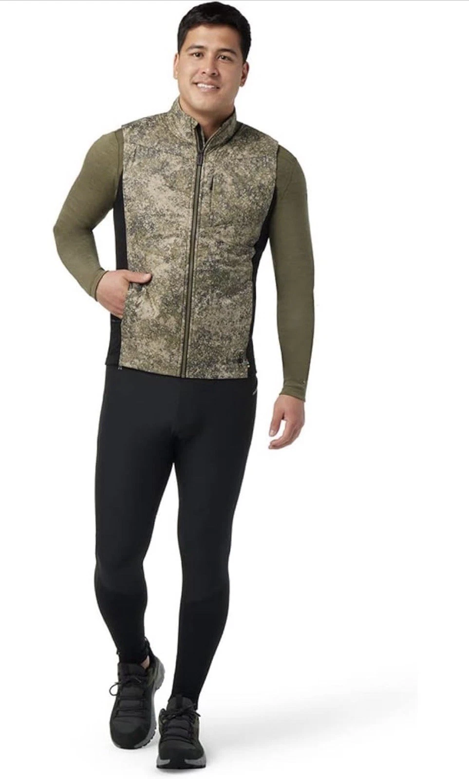 Smartwool Smartloft Vest Full Zip Black Green Camo Slim Puff Wicking Mens Medium