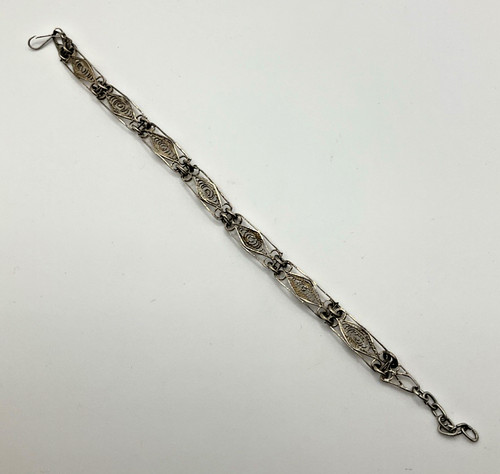 Silvertone Filigree Unmarked Bracelet