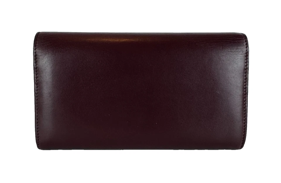 Saint Laurent Auth Burgundy Leather Bifold Long Wallet Clutch Bag Gold Zip Box - Image 3 of 4