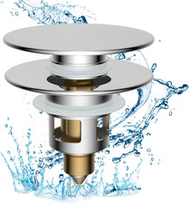 All Metal 2 in 1 Bathroom Sink Stopper, Universal Pop up Drain Strainer, Brass B