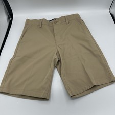 LANDS END Khaki School Uniform Plain Front Polyester Chino Shorts Boys Size 10