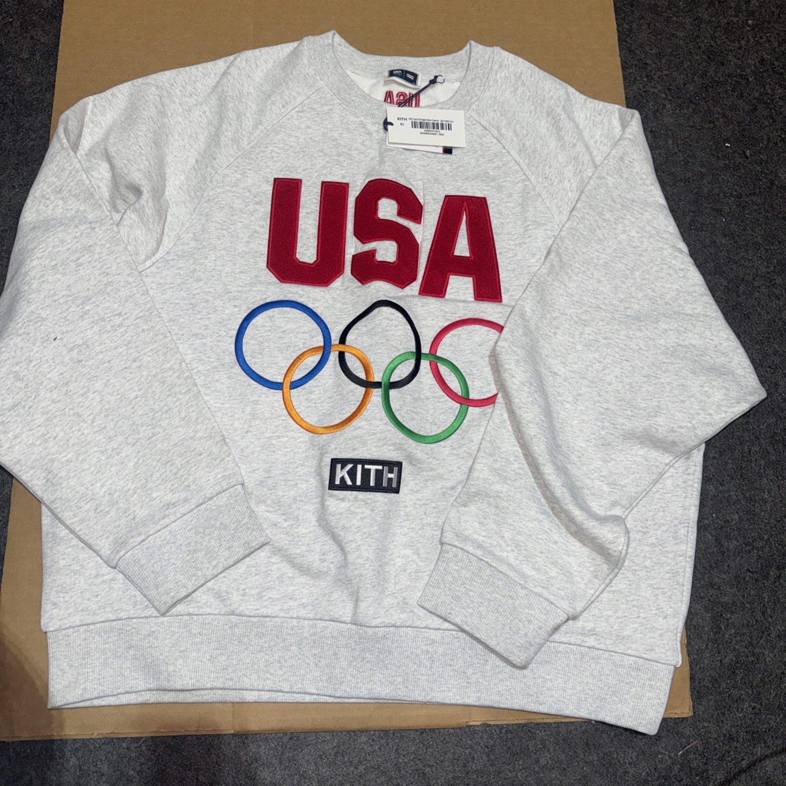 Kith for Team USA Raglan Nelson Crewneck Light Heather Grey Sz XL NWT image 5