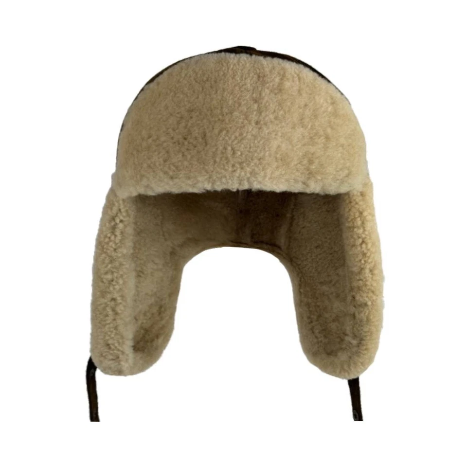 Handmade Russian Ushanka Leather Trapper Genuine Shearling Sheepskin Winter Hat - Image 2 of 4